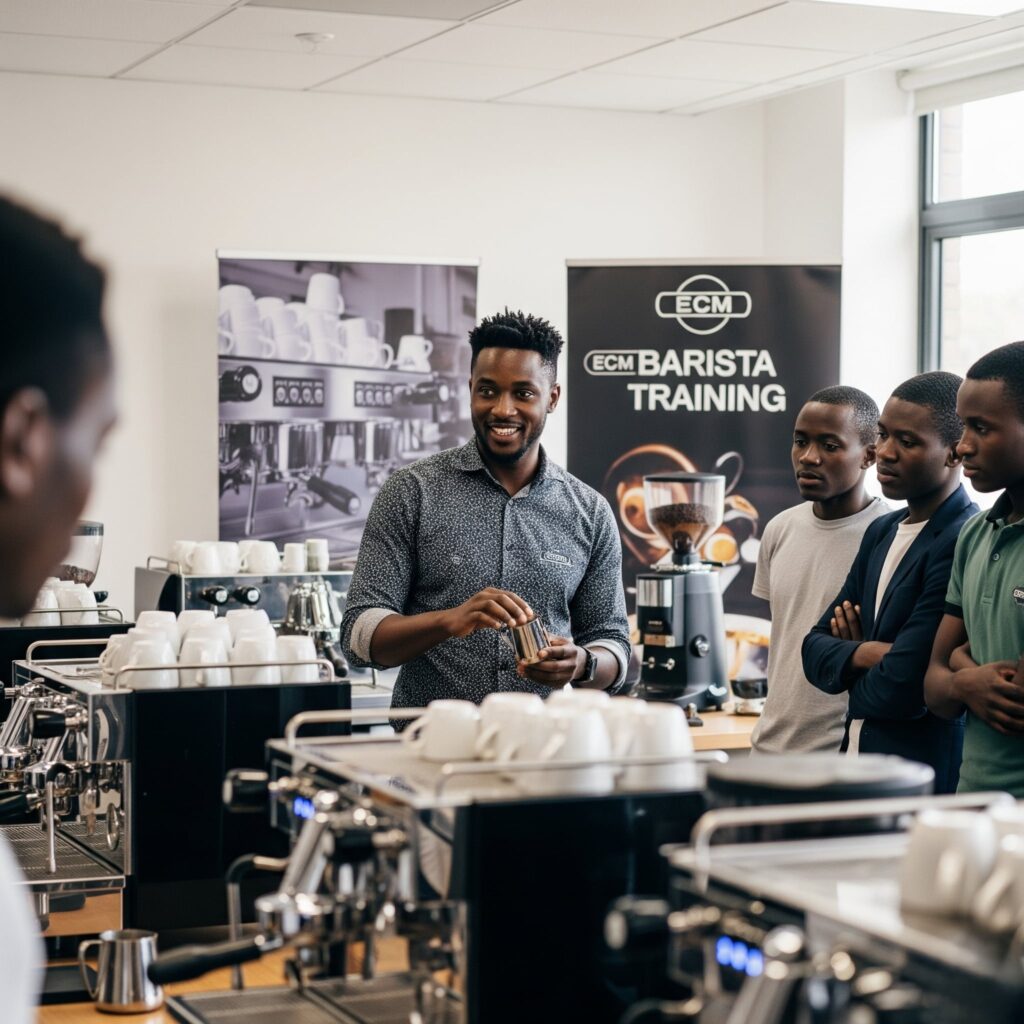 Students learning Barista in ECM college in Kenya
